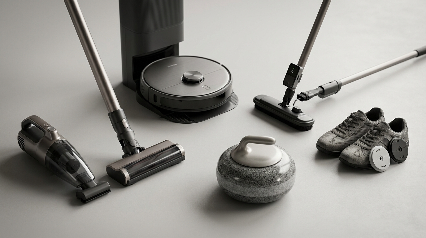 High tech vacuums and curling gadgets contrasted
