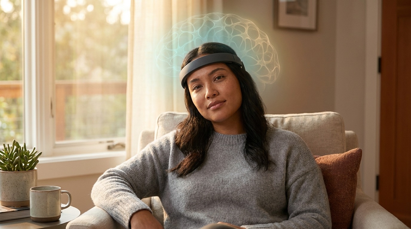 Person using neural headset for wellness