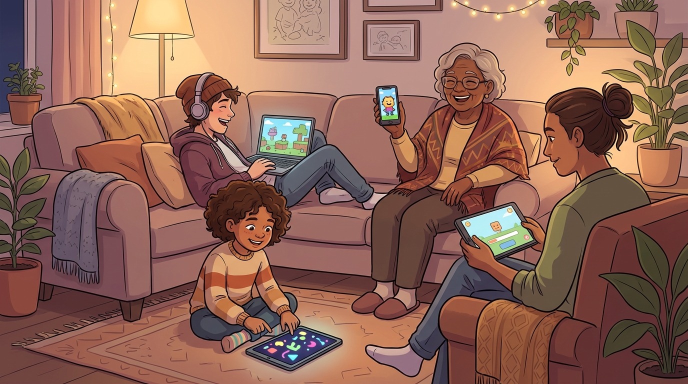 Family-friendly gaming illustration