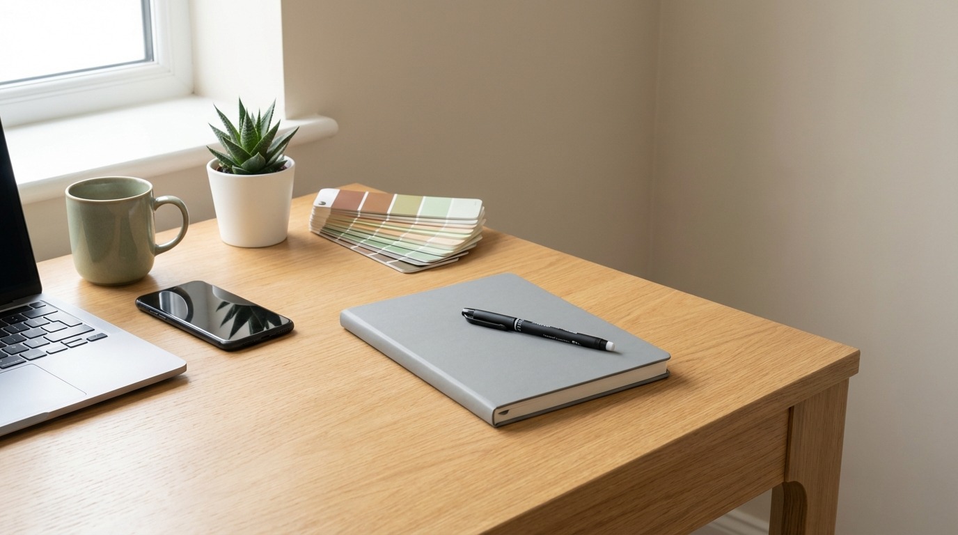 Clean modern desk setup with reusable smart notebook