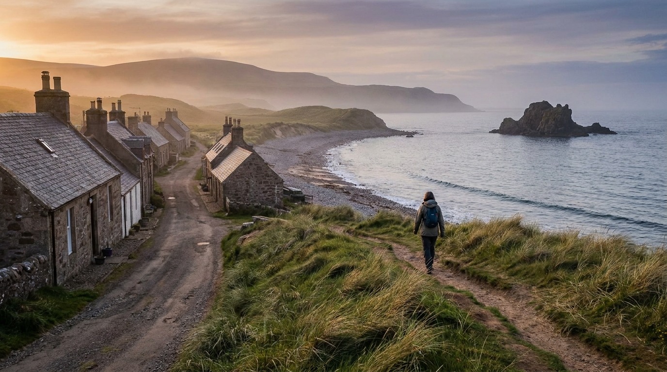 Tranquil hidden-gem UK coastal village at golden hour