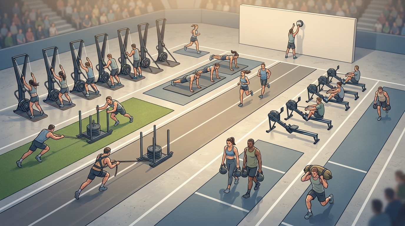 Hyrox event setup illustration